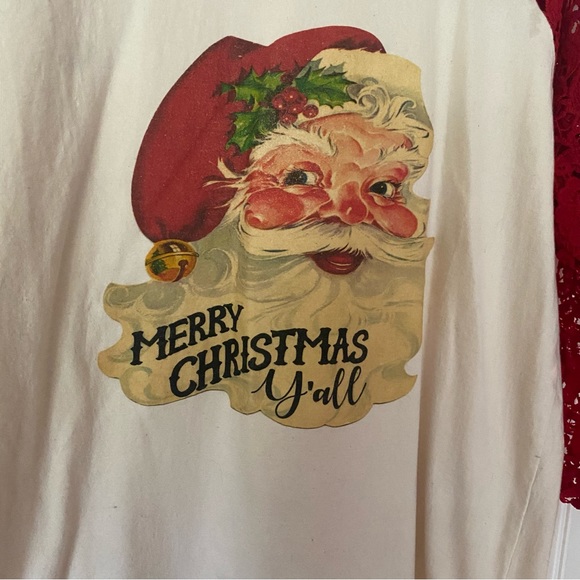 Luxor JLT women’s “Merry Christmas Y’all” raglan red lace sleeve tee - Picture 3 of 8